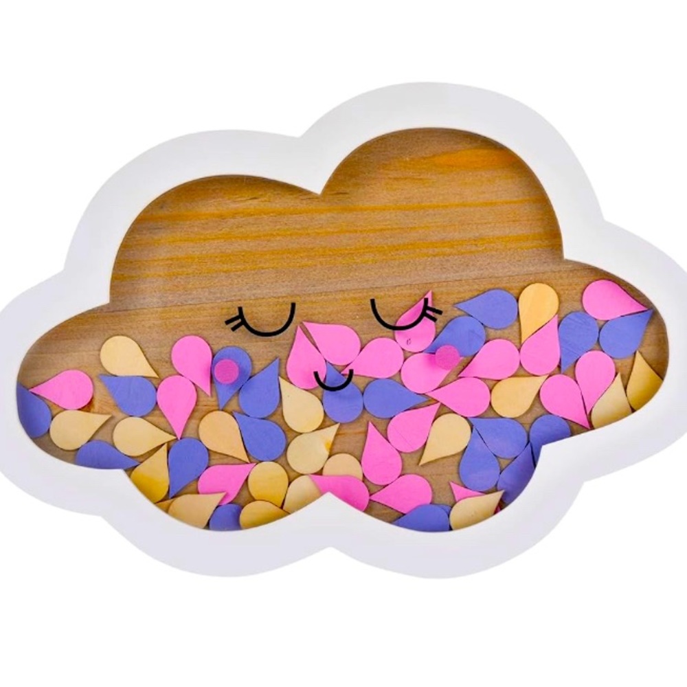 NWT Cute Cloud Baby Shower Wooden Guest Book with Rain Drop Disks